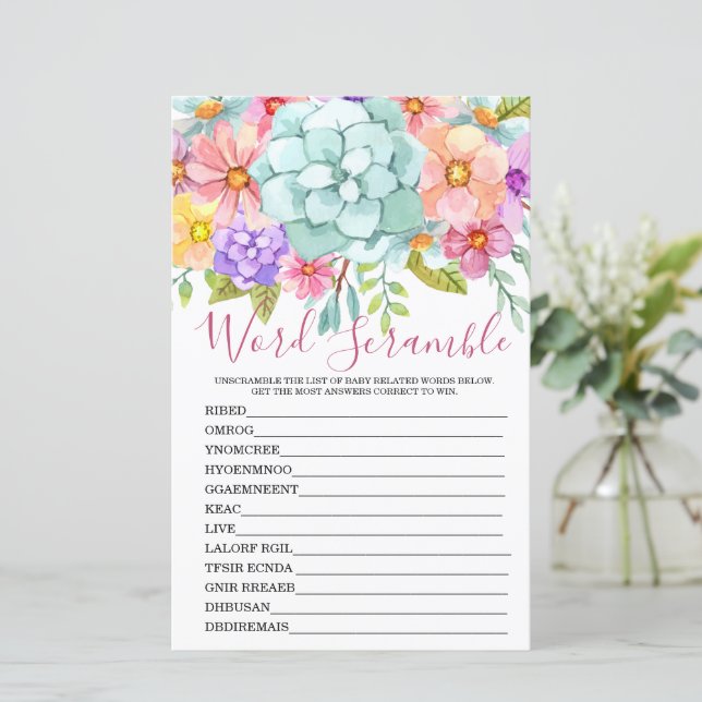 Papier Word Scramble Coloré Floral Bridal Jeu (Debout devant)
