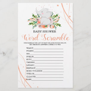 Papier Word Scramble Coral Girl Baby shower Jeu