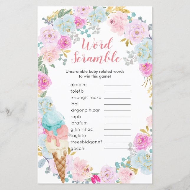 Papier Word Scramble Game Blue Pastel Glace Floral (Devant)