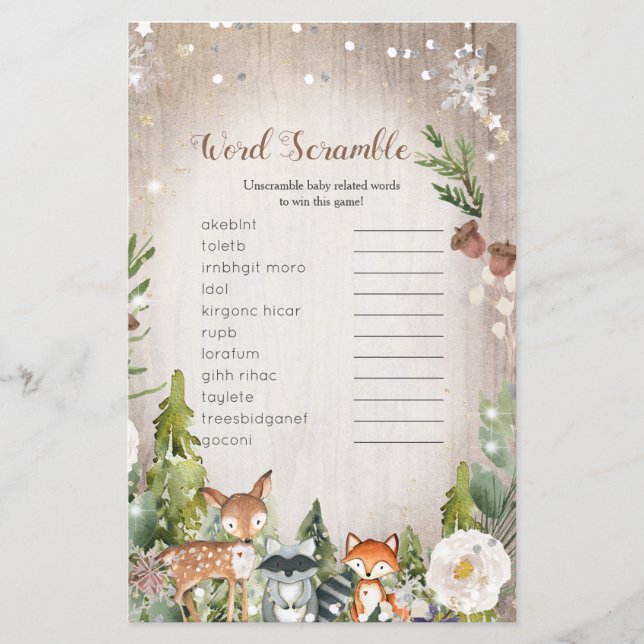 Papier Word Scramble Jeu d'hiver Animaux Bois (Devant)