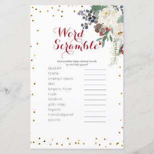 Papier Word Scramble Jeu hiver Blanc Floral Noël