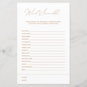 Papier Word Scramble White Elegant Fête des mariées Jeu