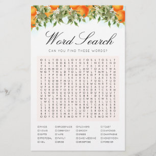 Papier Word Search Oranges Game Fête des mariées Card