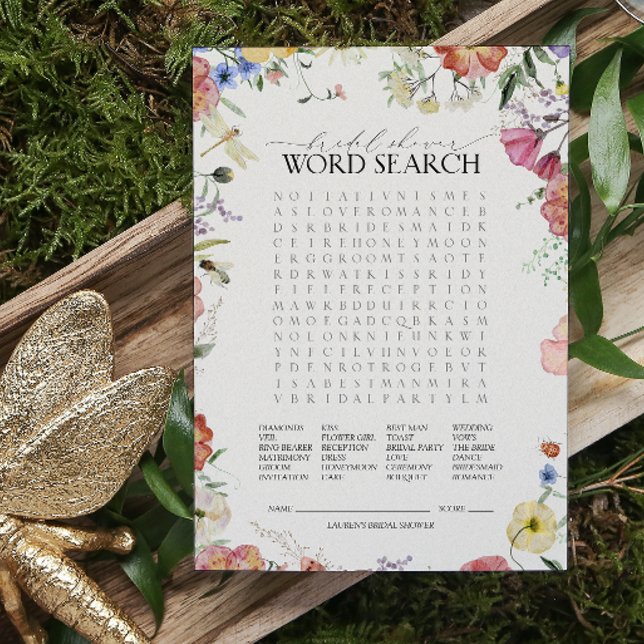 Papier Wordsearch Pressé Floral Fête des mariées Jeu (Bridal Shower Game!)