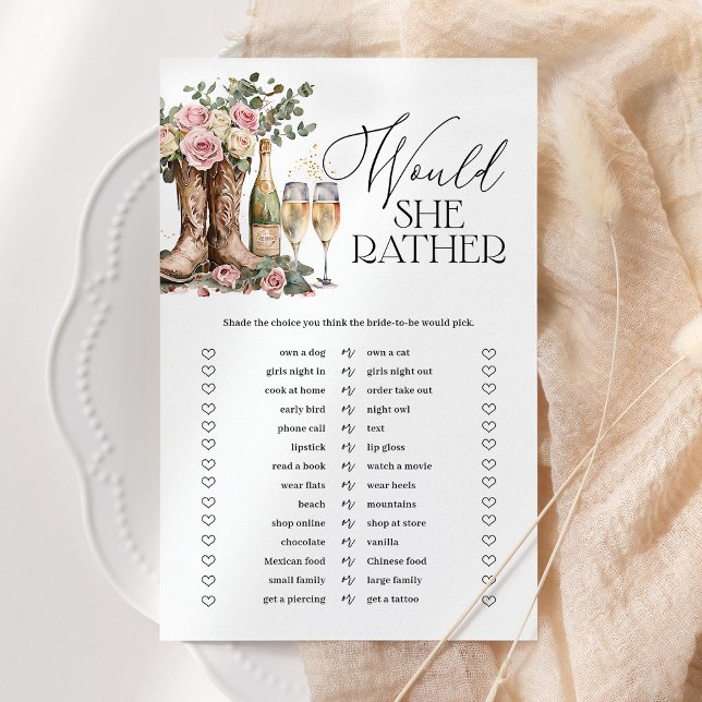 Papier Would She Rather Boots and Bubbly Shower Game (Créateur téléchargé)