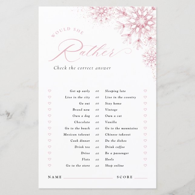 Papier Would She Rather Pink Snow in Love Bridal Shower (Devant)