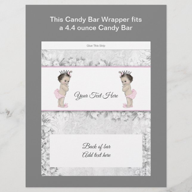 Papier Wrapper bar Baby shower Princess Twin (Devant)