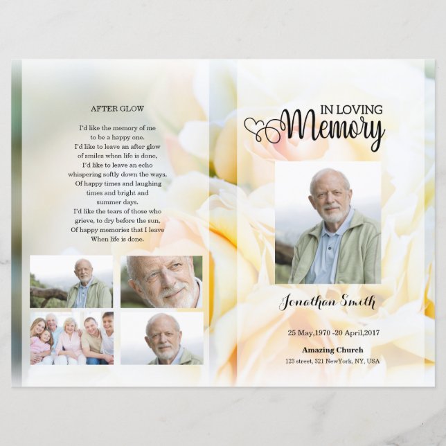 Papier yellow floral Funeral Program template (Devant)