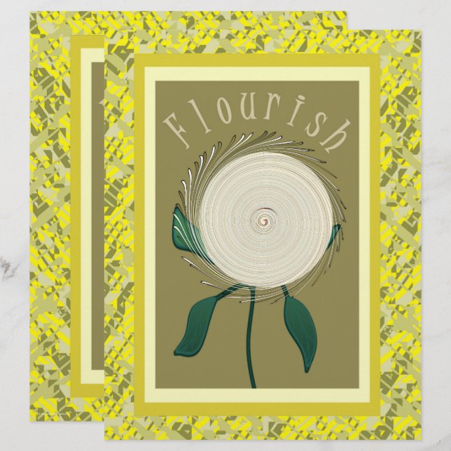 Papier Yellow Flourish Flower Scrapbook Paper 2-Sided Pag (Devant / Derrière)