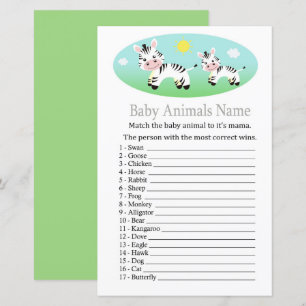 Papier Zebra Baby Animaux Nom Jeu