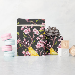 Papiers Cadeaux Canaris Jaunes Et Fleurs De Cerisi
