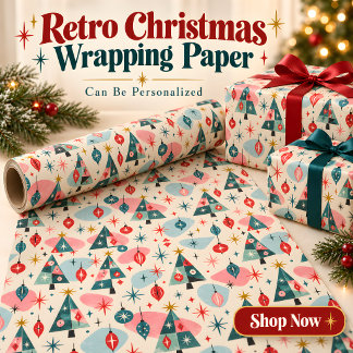 Papiers Cadeaux Noël Arbres Rétro Milieu de Siècle