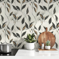 Papiers peints contemporains Charme floral Noir & 