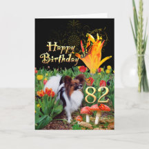 Papillion chien Happy 82 Carte d'anniversaire Spéc