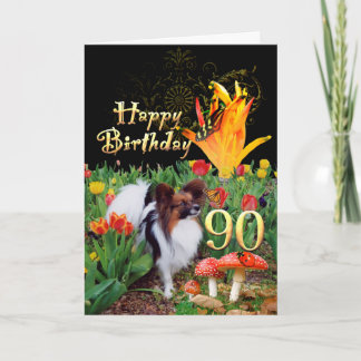Papillion chien Happy 90 carte d'anniversaire Spéc