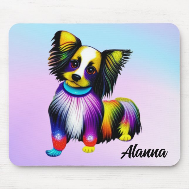 Papillion Pop Art Pastel Personalized     Mouse Pad (Front)