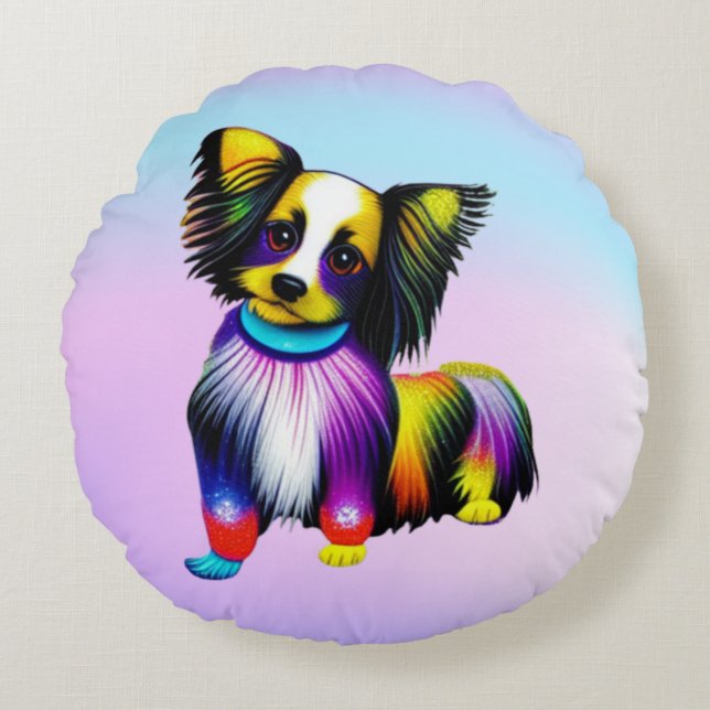 Papillion Pop Art Pastel      Round Pillow (Front)