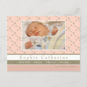Papillion rose/vert ・ Faire-part de naissance