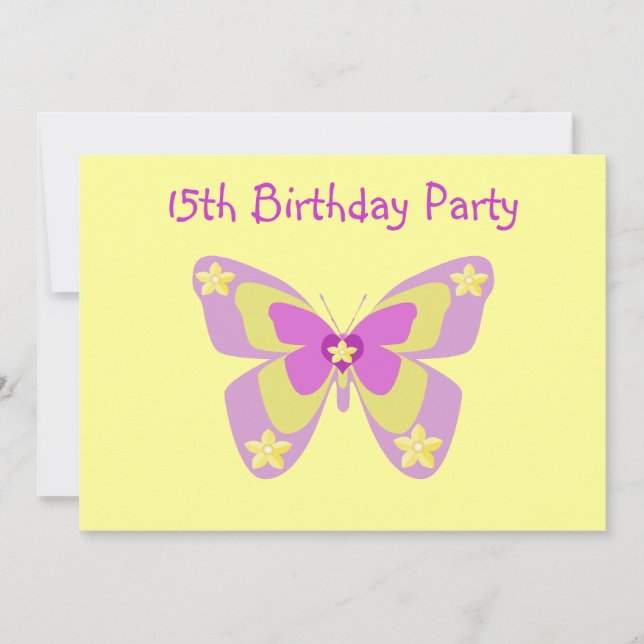Papillon, 15e anniversaire Invitation à la fête (Devant)