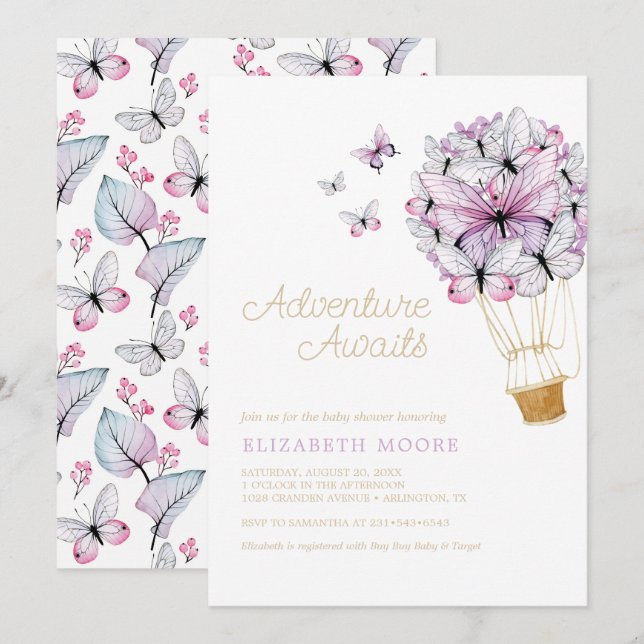 Papillon à bulle d'air chaud floral | Invitation (Devant / Derrière)