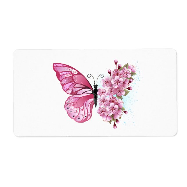 Papillon à fleurs avec Sakura rose (Devant)