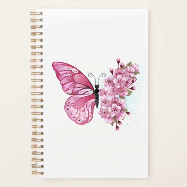 Papillon à fleurs avec Sakura rose (Devant)