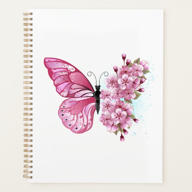 Papillon à fleurs avec Sakura rose (Devant)