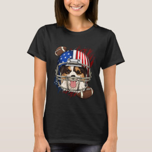 Papillon American Football Dog Usa Flag T-Shirt