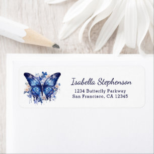 Papillon aquarelle bleu élégant Adresse de retour