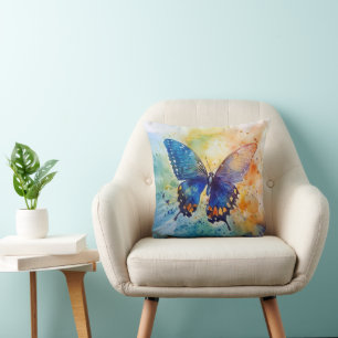Papillon Aquarelle – Coussin de Jeté Artistique