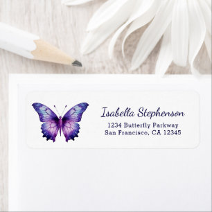 Papillon aquarelle violet simple Adresse de retour
