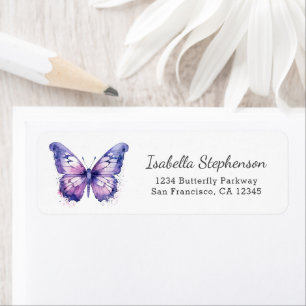 Papillon aquarelle violet simple Adresse de retour