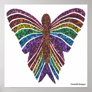 Papillon Arc-en-ciel (blanc) - Affiche imprimée