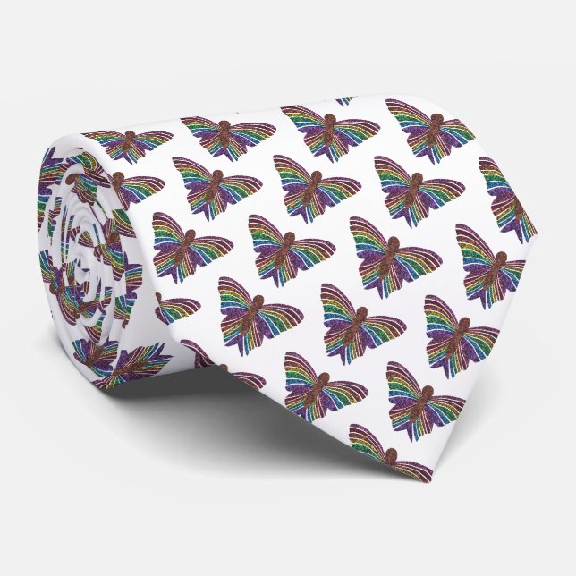 Papillon arc-en-ciel (blanc) - Cravate (Roulé)