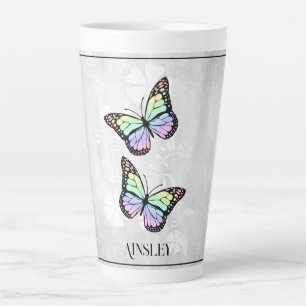Papillon arc-en-ciel Floral Latte Mug personnalisé