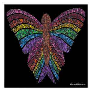 Papillon Arc-en-ciel (noir) - Affiche imprimée