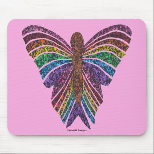 Papillon Arc-en-ciel (rose) - Tapis de souris