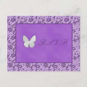 Papillon argenté sur carte postale violette R.S.V.