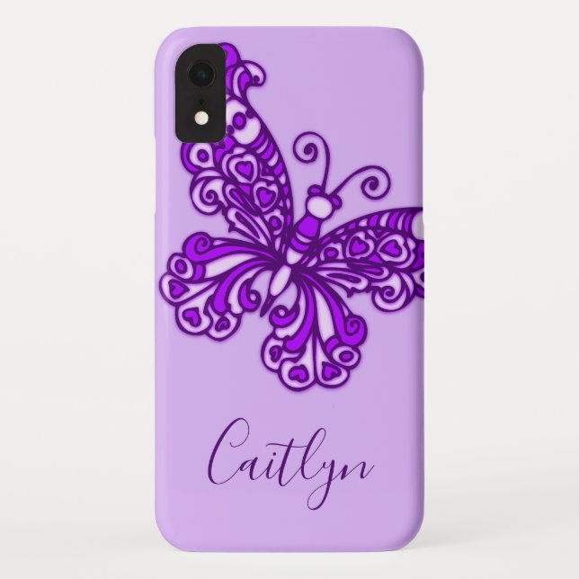 Papillon art encré violet nom personnalisé coque i (Dos)