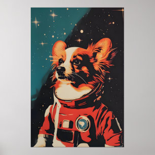 Papillon Astronaut Poster, Papillon Retro Print