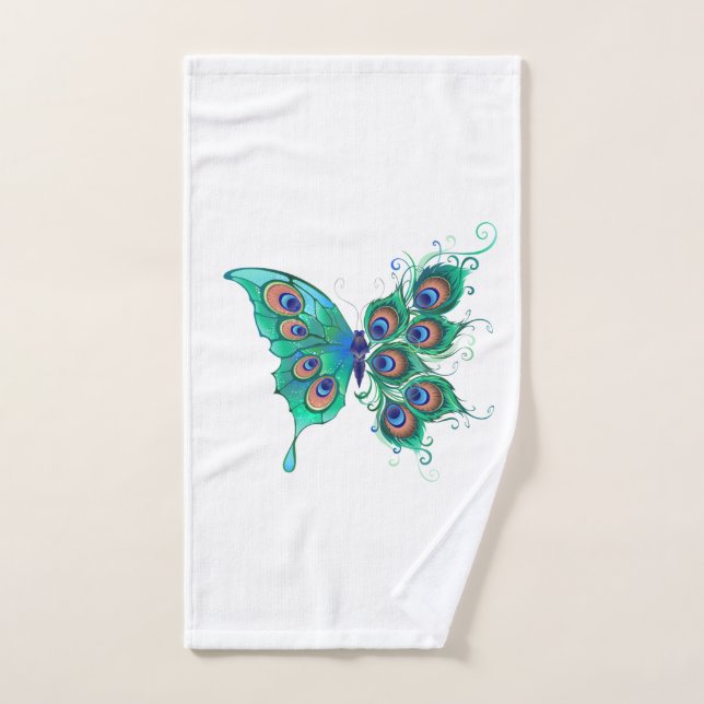 Papillon aux plumes de paon vert (Serviette à main)