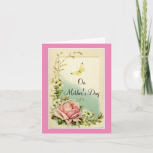 Papillon avec carte de fête de la mère Rose