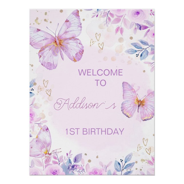 Papillon blanc Affiche de bienvenue d'anniversaire (Devant)