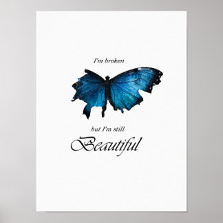 Papillon bleu brisé Minimal Blanc 3:4 Poster