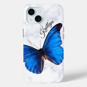 Papillon bleu clair Morpho   Coque de téléphone pe