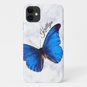 Papillon bleu clair Morpho   Coque de téléphone pe