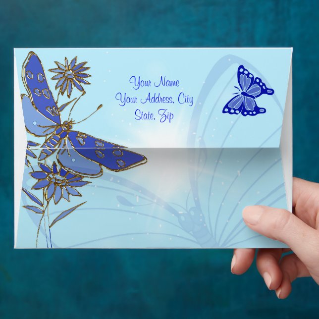 Papillon bleu Enveloppe de carte d'invitation d'an (Hand)