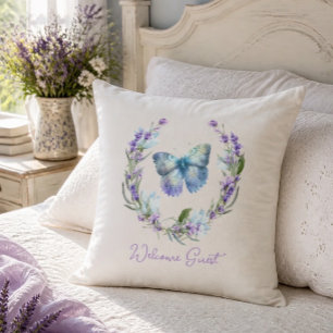 Papillon Bleu et Coussin de Couronne de Lavande