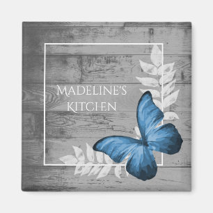 Papillon bleu Magnet rustique