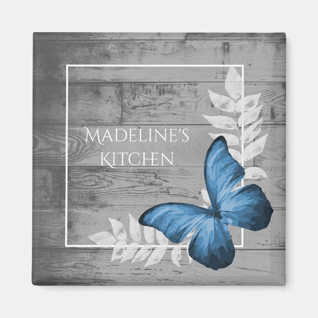 Papillon bleu Magnet rustique (Devant)